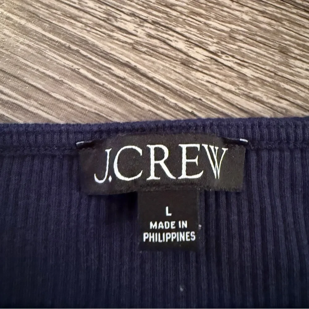 J. Crew Navy Ribbed Ruffle Sleeve Top - Picture 2 of 5